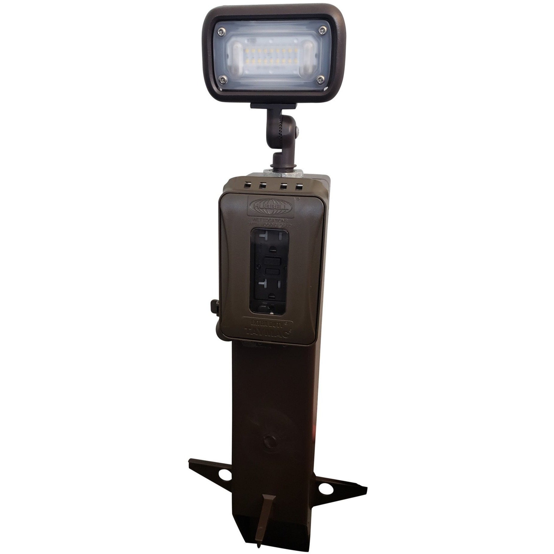 Outdoor Garden Post with GFI Outlet, Accordion Cover, Flood Light