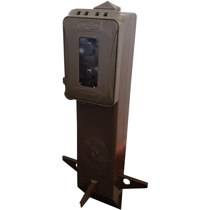 Brown Outdoor Garden Post with GFI Outlet and Accordion Cover