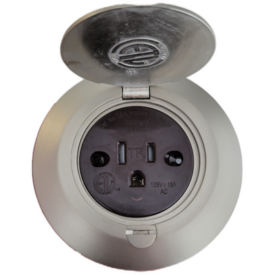 Single Receptacle 3.75" Round Floor Box, Brushed Nickel, Brown Outlet